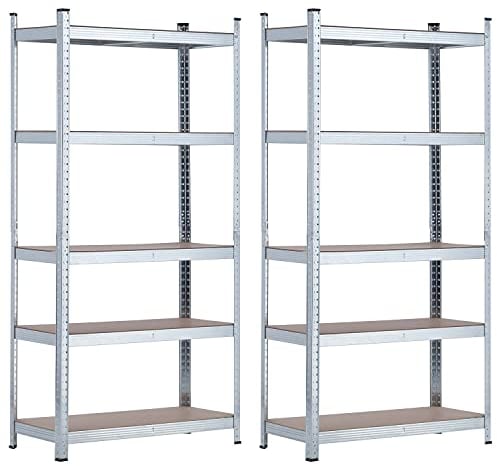 THINIA HOME - Estantería Modular Almacenaje (Pack 2), Acero Galvanizado y MDF Antihumedad, Hogar, Trastero, Garaje, 5 Baldas Ajustables, Carga Máxima 875Kg, 90x40x180cm (Largo x Ancho x Alto)
