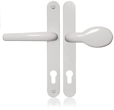 XFORT Uros White Door Handle, (PZ 92mm, Screw Hole Distance 211mm, Overall 243mm) Aluminium Lever/Pad UPVC, Front Door Handle