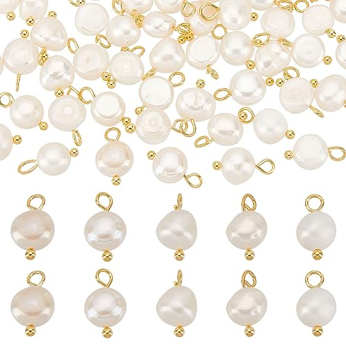 CREATCABIN 70 Stück Anhänger Mit Kultivierten Süßwasserperlen,Weiße Barockperlen,Ovale Perlen,Große Goldene Stifte Für Schmuckherstellung,Bastelbedarf,Ohrringe,Halsketten,Armbänder,Frauen,Geschenk