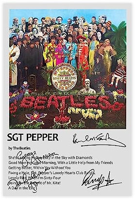 The Beatles Sgt Pepper Musikposter mit authentischem Autogrammdruck von John Lennon, Paul McCartney, G, Leinwand-Poster, Schlafzimmer, Dekoration, Sport, Landschaft, Büro, Raumdekoration, Geschenk,