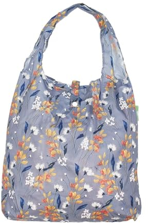 ECO CHIC Lightweight Foldable Reusable Shopping Bag Water Resistant Tote Bag (Flowers Grey)