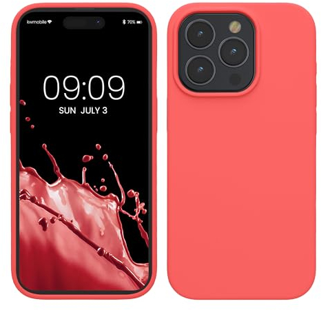 kwmobile Handyhülle für iPhone 15 Pro Hülle, für iPhone 15 Pro Case - Hülle Silikon - kabelloses Laden - Neon Koralle