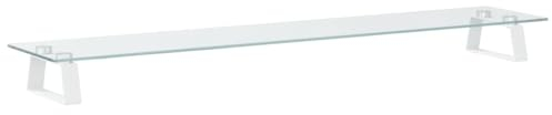 vidaXL Support de Moniteur, Support d'Ordinateur avec Rangement, Réhausseur d’Écran pour Ordinateur Bureau, Blanc Verre Trempé et Métal