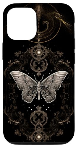 Moth Butterfly Witchy Occult Gothic Aesthetic Vintage Black Case for iPhone 12/12 Pro