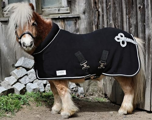 Zaraa Abschwitzdecke Paradedecke mit Kragen Anti Pilling Fleece Schwarz Silber- oder Goldfarben, Rosegold Minishetty Shetty Welsh Pony 70 80 90 100 110 (Schwarz/Silberfarben, 80)