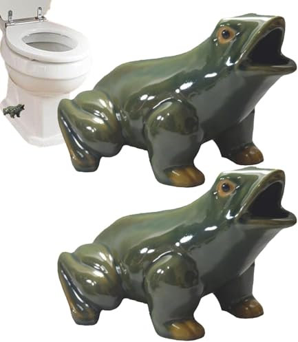 Frosch-WC-Bolzenkappen, lustige Harz-Frosch-WC-Bolzenabdeckungen, 2 Stück, niedliche, dekorative große Frosch-Themen-Gadgets für WC-Schüssel, WC-Bolzenkappen, einfache Installation