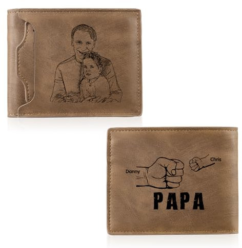ALBERTBAND Portefeuille Personnalisé Papa Cuir Photo Portefeuille avec Nom Cadeau pour Papa Fête des pères Noël Homme Porte-Cartes de Crédit (b-2 Name)