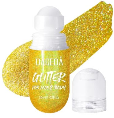 Prreal Roll-on Body Glitter Gel, Mermaid Makeup Festival Rave Accessories, Gliter Face Paint Holographic Hair Glitter Gel, Sparkle Body Shimmer Halloween Makeup for Rave Party(08 Laser Gold)