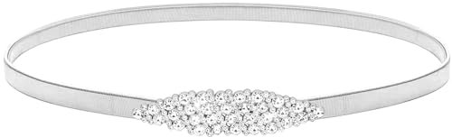 LIMHOO Damen Skinny Schmaler Metall Taille Gürtel Elastische Dünne Taille Gürtel Für Kleid Stretch Kette Gürtel (HY19414 Silber Groß)