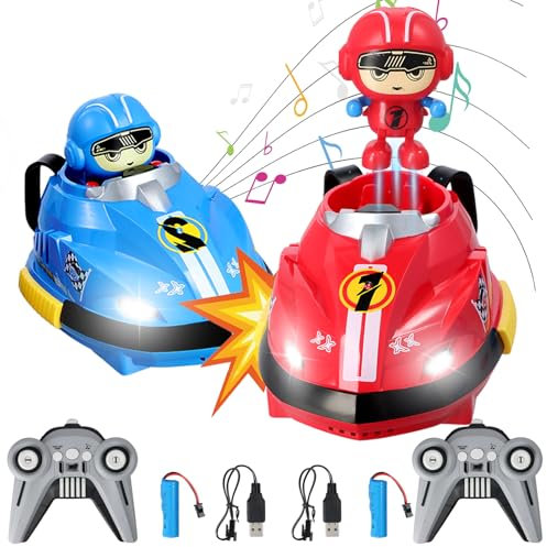 Litinliv 2-Pack Remote Control Bumper Cars, Kids' Interactive RC Racing Game with Ejectable Cartoon Drivers, Switchable Speeds, Music, Light, Replacement Battery, Gift for Boys, Girls Aged 3+