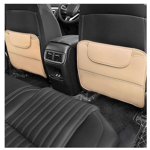 MINGRUILIHAI 2 Stück Rücksitz Anti Kick Pad Auto für Skoda Citigo/Enyaq/Fabia/Kamiq/Kodiaq, Autositz Rückenlehnenschutz Anti-Kick Pads PU Leder RüCkenschutz Zubehör,C/beige