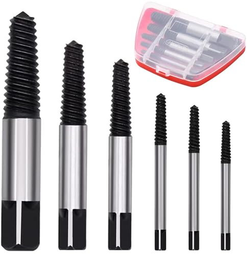 6 PCS Damaged Screw Remover Set, Easy Out Screw Extractor Drill Bit, Broken Stud Screw Removal Tool Kit with Box, 6 Practical Sizes, Quick Stripped Removal Tool for 1/8 to 1 Inch Thread Screw