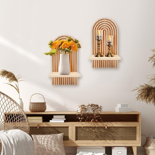 Gachiwar 2 pcs Étagères en Bois pour la Décoration Murale Étagère Murale Bohème Moderne Support Mural en Bois bohème Style étagère pour la Cuisine, la Chambre, la Salle de Bain, Salon,Dortoir