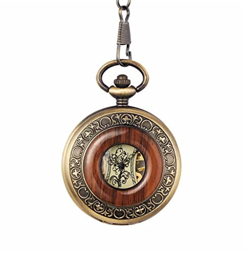 CAFIEDR Mechanische Taschenuhr aus massivem Holz, hohl, für Herren und Damen (Einheitsgröße)