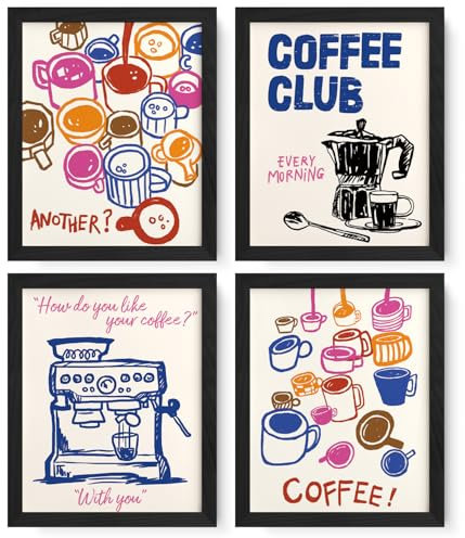 JXREQ Trendige Vinatge Wandkunstdrucke für Küche, Café, Bar, Wagen, Dekoration, 20,3 x 25,4 cm, ungerahmt, 4 Stück