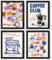 JXREQ Trendige Kaffee-Dekoration, Kaffee-Dekorationen für Kaffeebar, Kaffeebar, Wandkunstdrucke, 4er-Set, Vintage-Kaffee-Küchendekoration, Zuhause, Küche, Kaffee, Bar, Wagen, Dekoration, 20,3 x 25,4