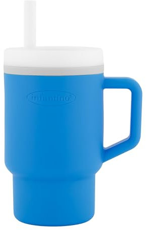 Infantino Ma Première Tasse – Adorable Tasse 255ml avec Paille Antifuite et Poignée Adaptée aux Tout-Petits, Favorise l'Hydratation, Facile à Nettoyer, Bleu Océan