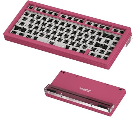 NLOFIN Barebones-Tastatur, benutzerdefiniertes mechanisches Tastaturgehäuse, modulares Aluminium-Tastaturgehäuse, RGB-Hintergrundbeleuchtung geeignet für Win/Mac/Gaming (Pink)