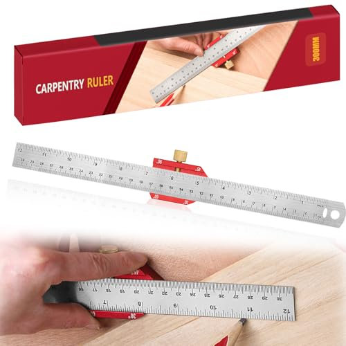 Forhandy 300 mm Streichmaß, Edelstahl Metall Streichmass Anreisswerkzeug mit Messskala in INCH und CM Zimmermannswinkel Anschlaglineal zum Markieren von 30°/45°/60°/90° für holzbearbeitung Heimarbeit
