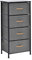 simpa Chest of Drawers - Single Fabric Storage Tower with 4 Drawers, Sturdy Black Steel Frame, Black Wooden Top & Grey Easy Pull Fabric Drawers