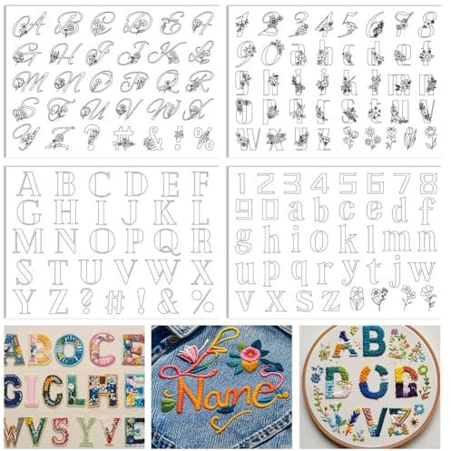 ORIGACH 4 Blatt 143 Stück Stickvorlagen Wasserlöslich, Buchstabe Stickvorlagen Wasserlöslich für DIY Projekte Selbstklebend Stickaufkleber Stickvorlagen Kreuzstich Sticken Für Anfänger
