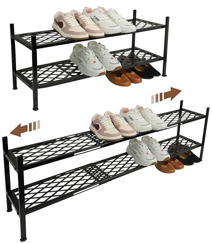 Schuhregal, 115,8 cm, erweiterbar, Schuh-Organizer für Schrank, stapelbar | 2-stöckiges Schuhregal aus Metall, lang, mit stabilem Drahtgitter, Schuhständer, Halter für Eingang, Garage, Wohnheim