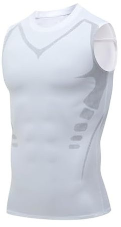 Smatstyle Kompressionsshirt Tank Top Herren Ärmelloses Laufshirt Atmungsaktives Funktionsshirts Sports Trainingsshirt Fitness (DE/NL/SE/PL, Alphanumerisch, L, Regular, Regular, Weiß)
