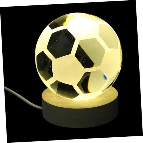UKCOCO Realistisches 3d-gravur-kristall-nachtlicht Für Kinder Fußballlampe Mit -holzsockel