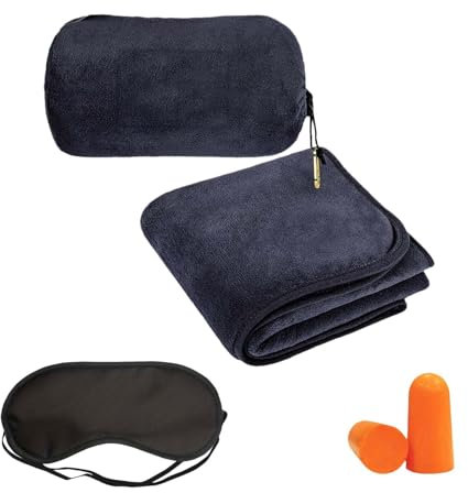 Morbido e caldo Coperta da viaggio 2 in 1,Coperta da Viaggio Aereo,operta da viaggio traspirante,Viene fornito con tappi per le orecchie e maschera per gli occhi per aerei, campeggio, ecc.