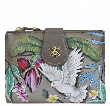 Anuschka Original handbemalte, zweifach gefaltete Lederbörse für Frauen - Wings of Peace