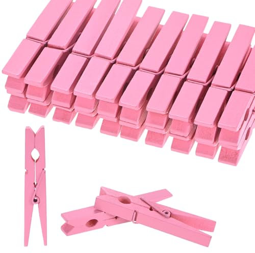 M METERXITY 50-Pack Colored Clothespins Wooden, 2.8 Inch/72mm Colorful Clothes Pins for Hanging Clothing/Crafts/Pictures, Wooden Clothespins [Pink]