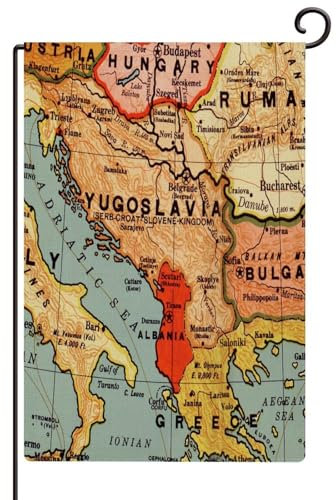 Drapeaux de jardin de la Yougoslavie pour l'extérieur - 71 x 101,6 cm - Résistant aux intempéries - Toile de fond - Carte du monde abstraite - Décoration extérieure