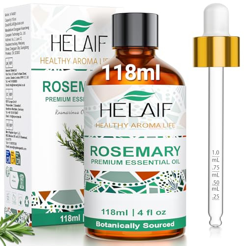 HELAIF Rosemary Essential Oil 118ml, Rosemary Oil with Dropper Diffuser DIY | Fresh Herbal Spicy Aroma, Amber Glass Bottle With Dropper, Ideal For Diffusers, Candle Making, Soap Making And DIY Projects