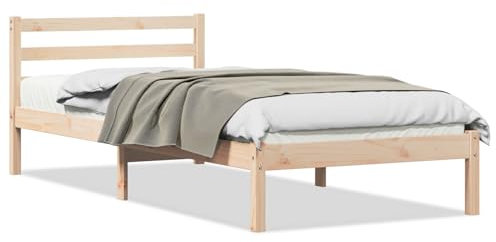 vidaXL Bettgestell mit Kopfteil Braun 220 x 90 cm Massivholz Kiefer, Stylische Schlafzimmermöbel, modernes Bettgestell aus Kiefer, eleganter Kopfteil, minimalistisches Design für schickes Zimmerdekor