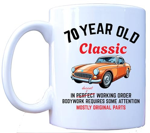 MILLHOUSE PRINTS 70th Birthday Mug - Funny Classic Car 70 Year Old Gift - Vintage 1955 Birthday Present - Car Enthusiast Coffee Cup - 11oz White Ceramic