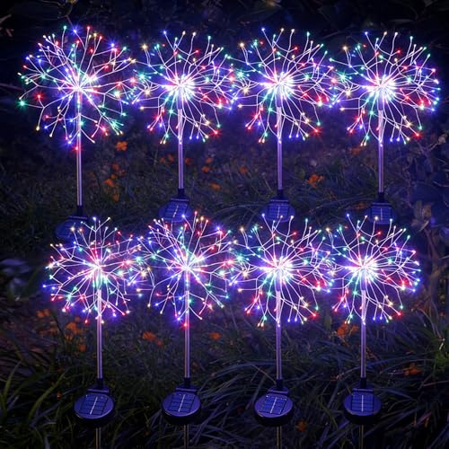 INMKALI Solar Garden Lights Outdoor Waterproof Yard Decorations, 2 Pack 150 LEDs Pathway Lights Stake, Fairy Firework Light for Patio Lawn Courtyard Flowerbed Party Wedding Starburst Multicolor
