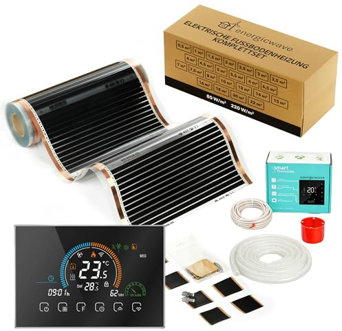 Elektrische Fußbodenheizung 80W/m² - Infrarot Heizfolie komplett mit WLAN Thermostat, Heizung 230V unter Parkett, Unterbodenplatten - 4,5m²