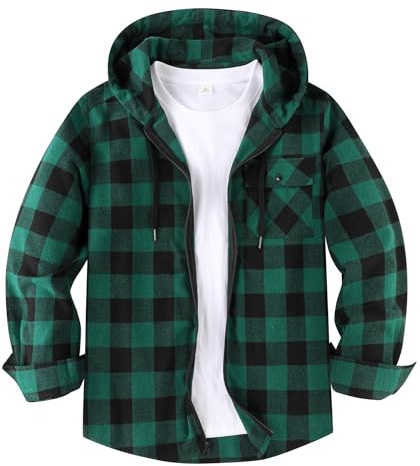 ZITY Flanellhemd Herren Langarmshirt mit Kapuze Holzfällerhemd Herren Kariertes Hemd Lässig Reißverschluss Hoodie Hemdjacke Langarm Arbeitshemd M-3XL