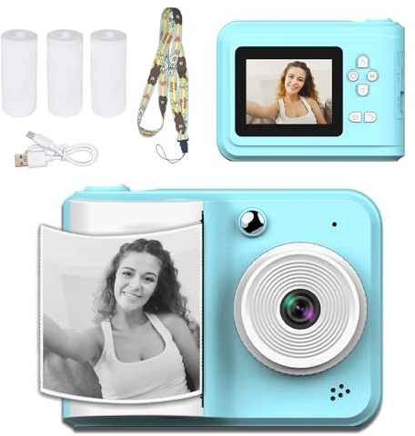 BEOSIOR Kids Instant Print Camera, 1080p HD Kids Digital Camera with Print Paper, Christmas Birthday Gift Kids Fun Toys for Girls Boys 3-12 Years Old (Blue)