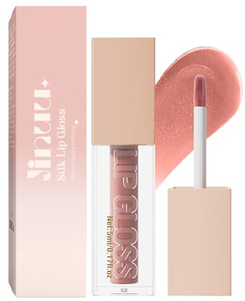 JINUU Lip Gloss, Lifter Gloss with Hyaluronic Acid, Hydrating & Plumping Non-Sticky Lip Gloss, Moisturizing Shine for Fuller Lips, Long-Lasting High-Gloss Finish, 8 Shades (SILK)