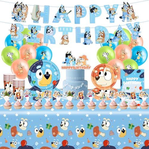 BLY Balloon3 83Pcs Birthday Party Decorations Supplies Set, Reusable Birthday Party Ballons Banner Paper Plates Cups Napkins and Tablecloth Sets for 10-20 Guests