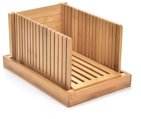 NIZEAMI Bamboo Wood Bread Cutter for Homemade Bread, Toast Cutting Board, Bread Maker with Adjustable Thickness for Loaf Cakes B
