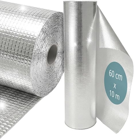Relaxdays Heizkörper Reflexionsfolie, 0,6 x 10 m, Luftpolster 4 mm, Dach, Wand & Fenster, Isolierfolie Aluminium, Silber