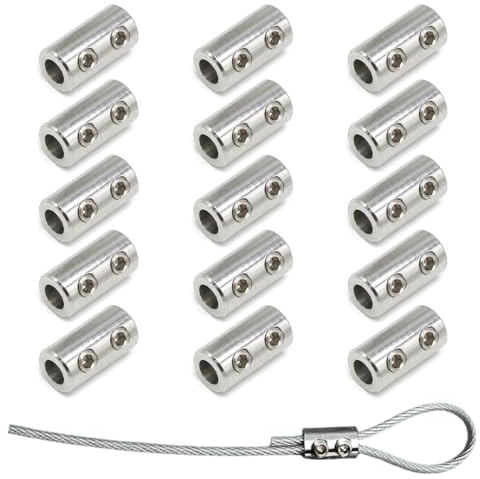 XENQITO 15 Stück Drahtseilklemme für 1.0-1,5 mm Kabel, Doppelloch Duplexkemmen Seilklemmen mit Schraubenschlüssel Stahl Draht Seil Klemme Clip für Stahlseil Wäscheleine Markise Fixiert