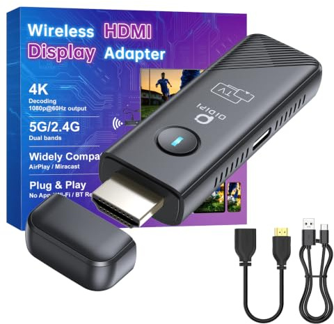OiDiPi Wireless HDMI Adapter, Wireless HDMI Dongle, Screen Video Stream Dongle Airplay Adapter Support Miracast/Airplay/for Android/IOS/Mac Book/Windows to HDTV/Monitor/Projector