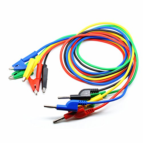 Oiyagai 5 Farben 4MM Stapelbare Bananenstecker und Alligator-Clip-Prüfleitungen, Länge 1M, Verwendbar für Multimeter oder Laborelektrikprüfungen