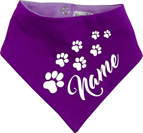 beidseitiges Multicolor Hunde Wende- Halstuch (Fb: lila-Pflaume) (Gr.3 - HU 36-44 cm) mit dem Namen Ihres Tieres