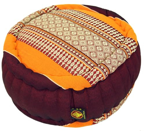 GURU SHOP Rundes Meditationskissen, Yoga Kissen, Yogakissen, Sitzkissen, Bodenkissen, Dekokissen - Weinrot/orange, 18x30x30 cm