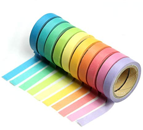 NUOBESTY 10 Rollen Regenbogen Washi Tape für Scrapbooking Journals DIY Kunsthandwerk Und Geschenkverpackung