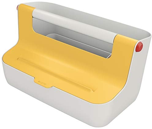 Leitz Mobile Aufbewahrungsbox, Cosy Serie, Hot Desking Box, Organizer Box für Zuhause oder das Büro, Aufbewahrungsbox mit Griff, smarte Fächer zur Organisation, Warmes Gelb, 61250019